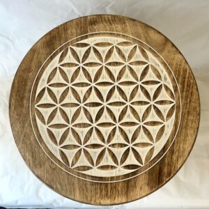 Tavolino in Legno con Fiore della Vita Bianco