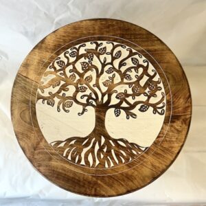 Tavolino in Legno con Albero della Vita Bianco